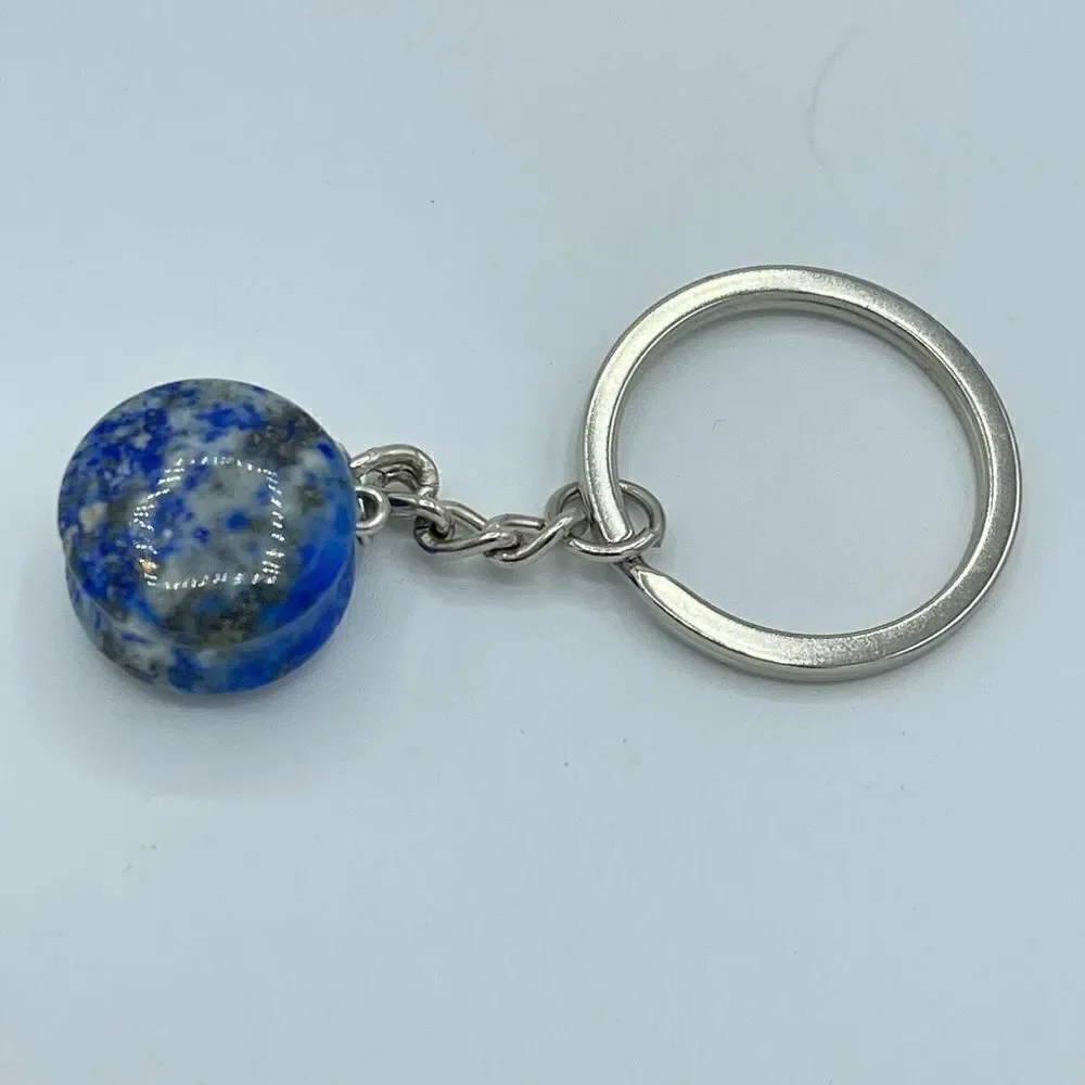 Lapis Lazuli yo-yo circle keychain key ring pendant chain NEW hand crafted seren